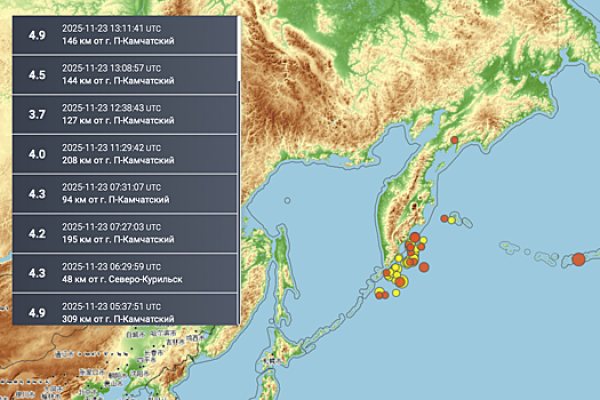 КФ ФИЦ ЕГС РАН: на Камчатке произошло землетрясение магнитудой 5,40